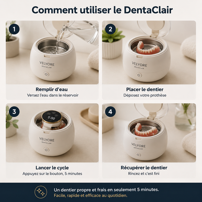 VELYORE DentaClair — Nettoyeur ultrasonique pour prothèses dentaires